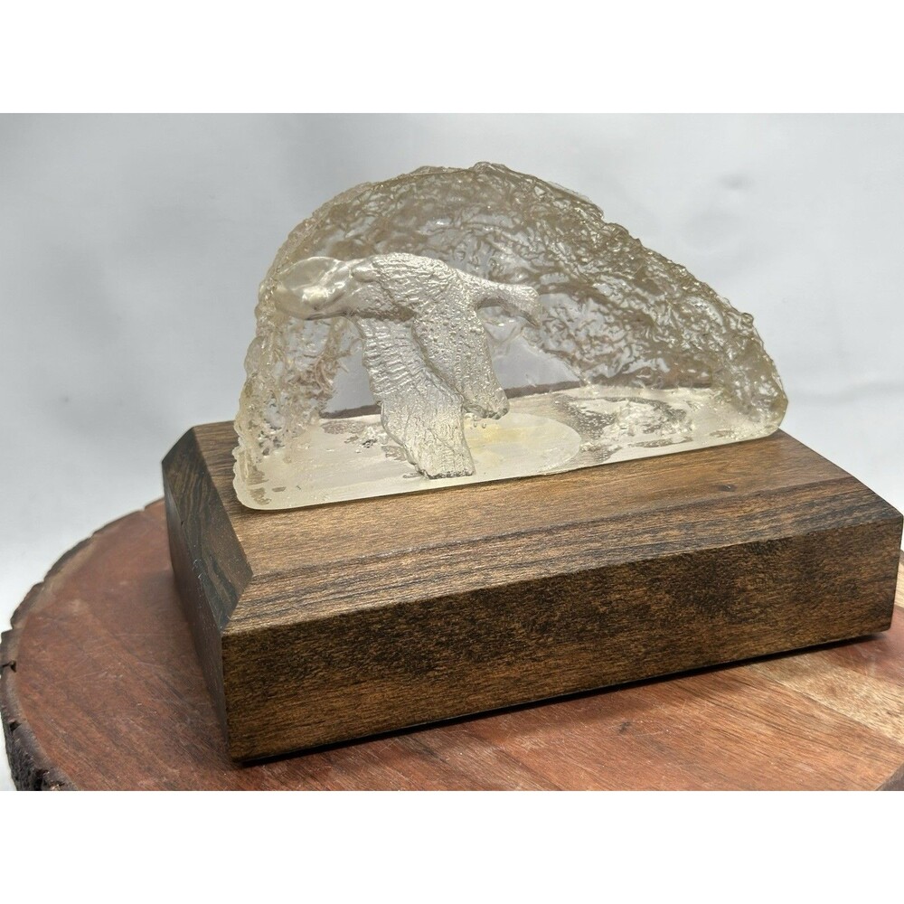 Soaring Eagle Sculpture On Solid Wood Display Base Lucite Clear